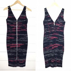 NWT Amanda Uprichard Navy/Pink Front Zipper Dress. V-neck. Form fitted.